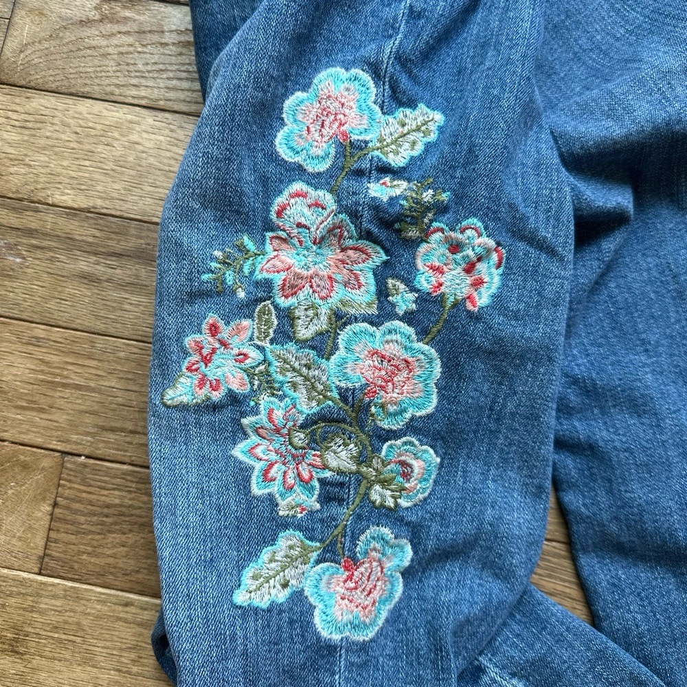 J.Jill Jeans Floral‎ Embroidery Boho  Cropped Size 4 Blue Denim Casual - Picture 10 of 11